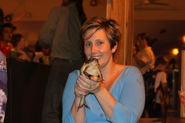 woman holding toad